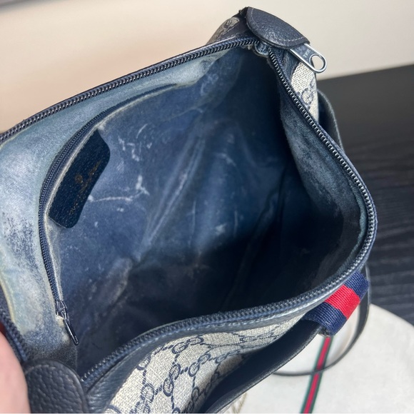 GUCCI GG Canvas Sherry Line Shoulder Bag Gray Red Navy - Picture 7 of 14